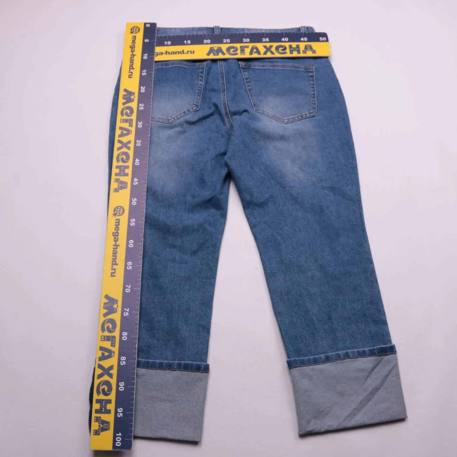 Синие прямые джинсы M&S Mode с широкими манжетами, размер 48 (L)