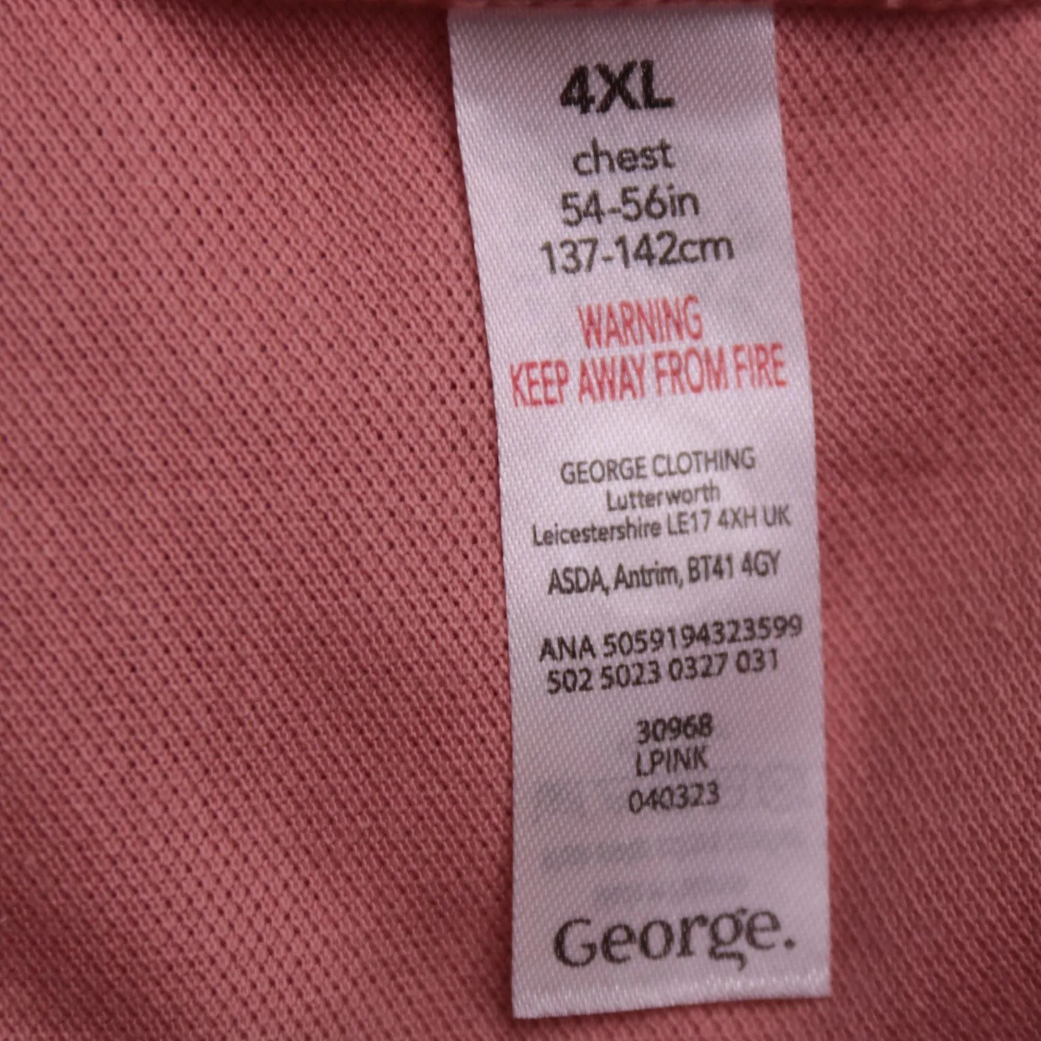 Розовое поло George из хлопка, размер 60 (3XL)