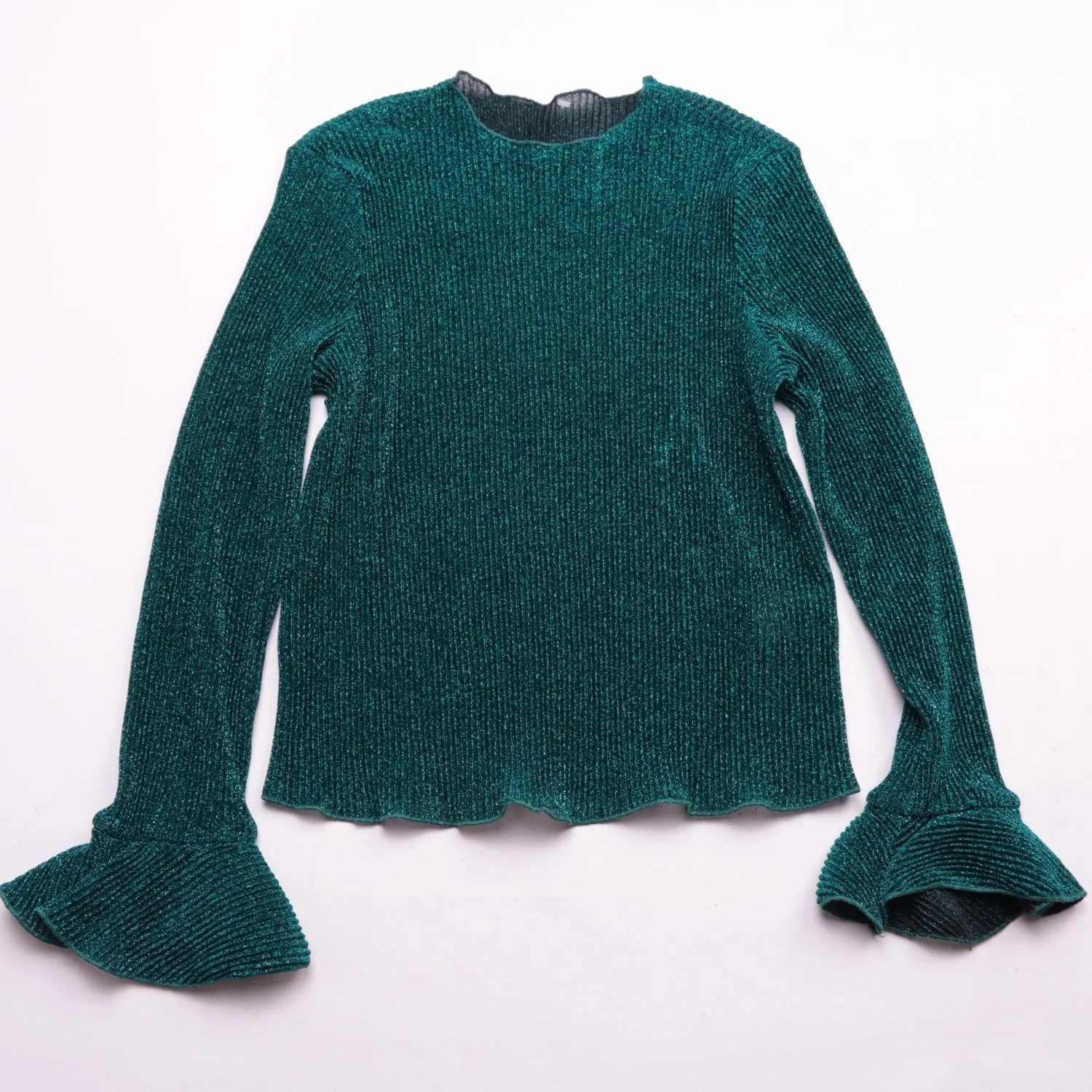 Изумрудный лонгслив SHEIN с расклешёнными манжетами, размер 52 (XL)