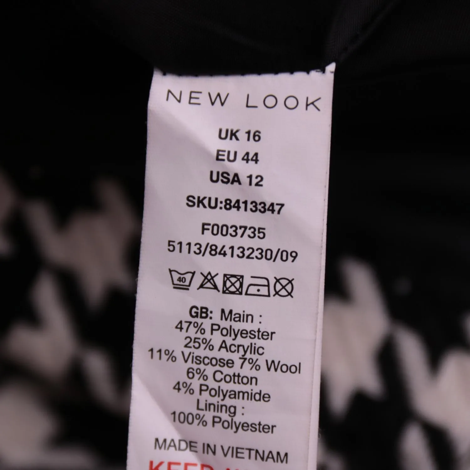 Чёрно-белое пальто New Look с узором гусиная лапка, размер 50 (L/XL)