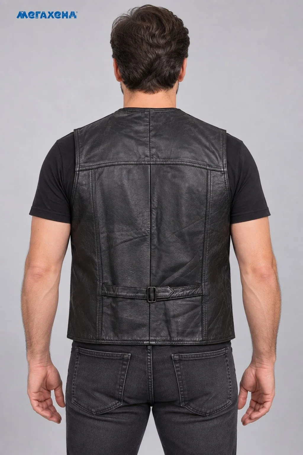 Чёрный кожаный жилет Dider Leather на пуговицах, размер 50 (L)