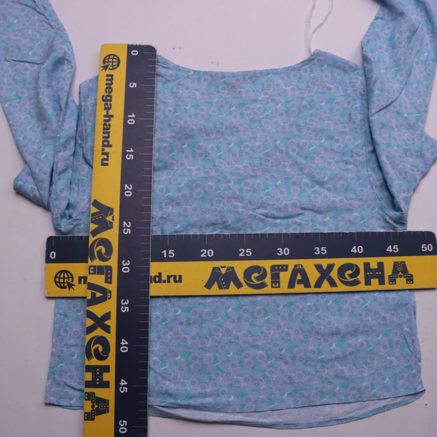 Голубая блузка Primark с цветочным принтом и бантом, размер 44 (S/M)