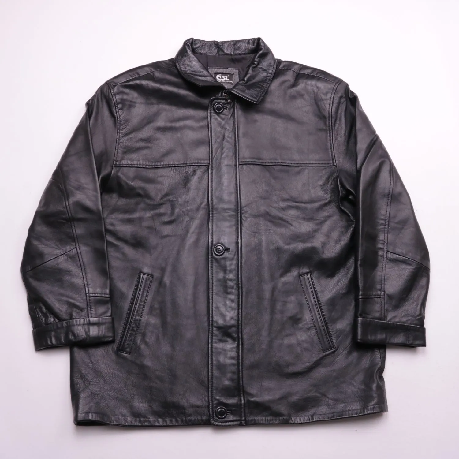 Чёрная кожаная куртка GS Leather Collection на пуговицах, размер 58 (XXL)
