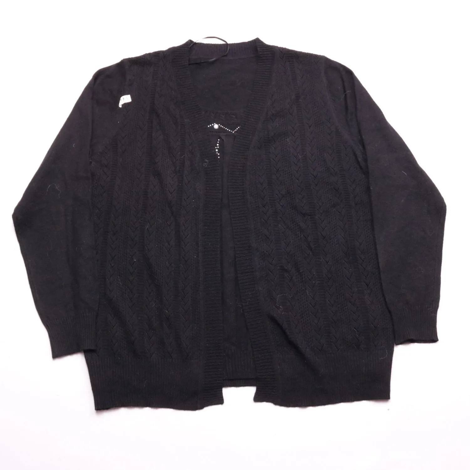 Чёрный женский кардиган с ажурной вязкой, размер 52 (XL)