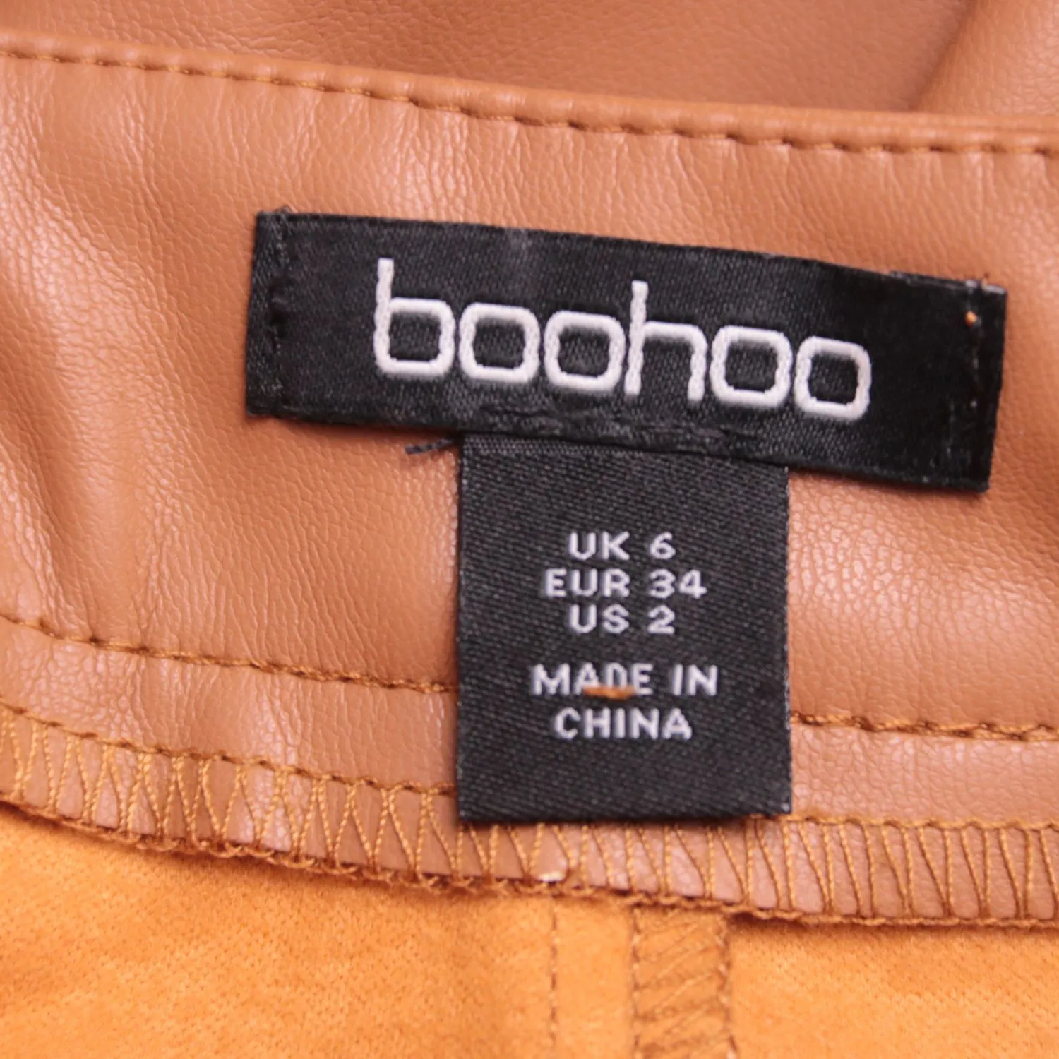 Коричневые брюки boohoo из экокожи с разрезами, размер 40 (XS)