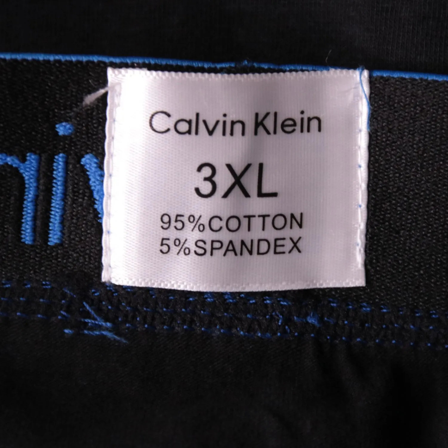 Чёрные трусы-боксеры Calvin Klein с синим поясом, размер 60 (3XL)